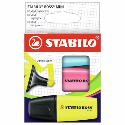 Evidenziatore Stabilo Boss mini blister da 3 - giallo - rosa - blu