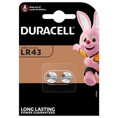 Batteria Duracell plus power pastiglia alcalina LR43 pz.2